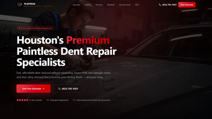 Platinum Dent Solutions website homepage